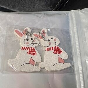 White Bunny Earrings with Red Scarf - Kids Accessories